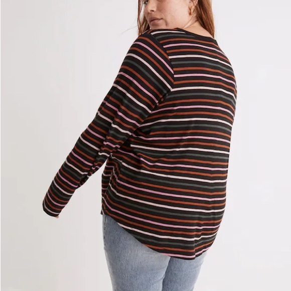 NWT! Madewell Whisper Cotton Rib-Crewneck Long-Sleeve Tee in Ryley Stripe XL - Picture 3 of 16